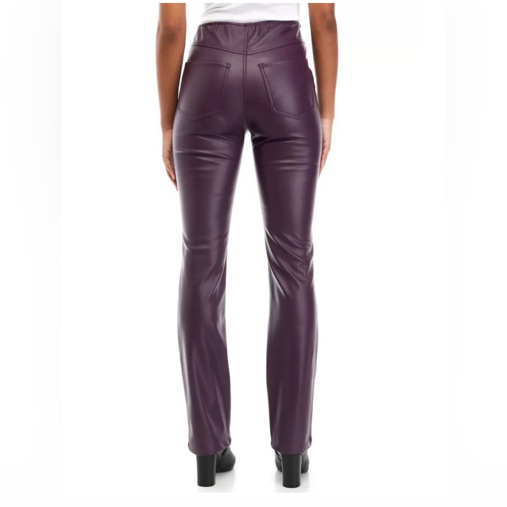 NWT Tinseltown Faux Leather Black Berry Wine Purple High Rise Straight Leg Pants - Picture 2 of 11